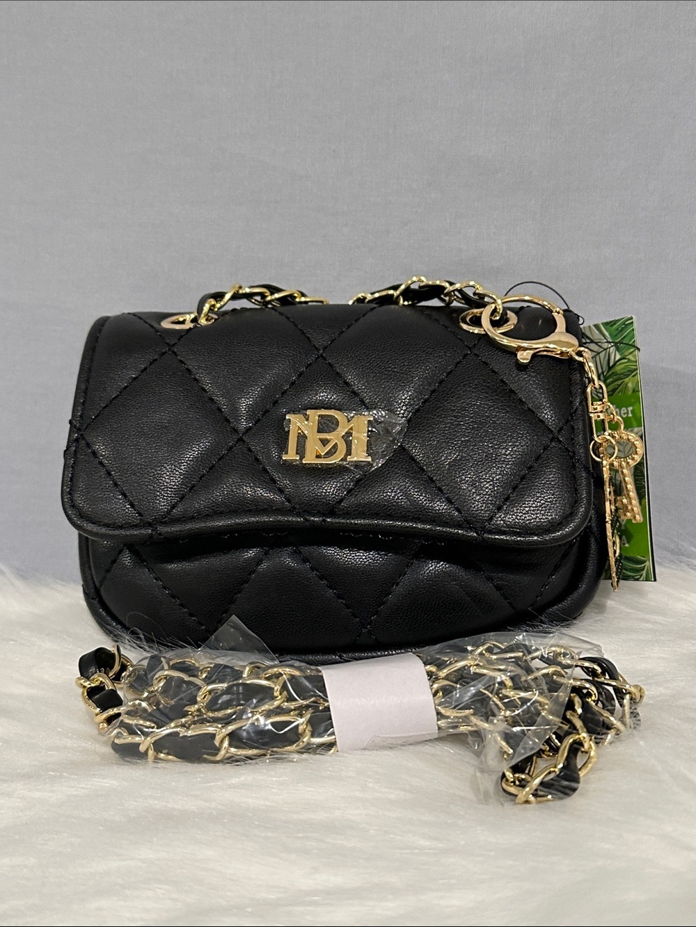 Badgley Mischka Black Quilted Mini Purse with Removable Charm NWT’S